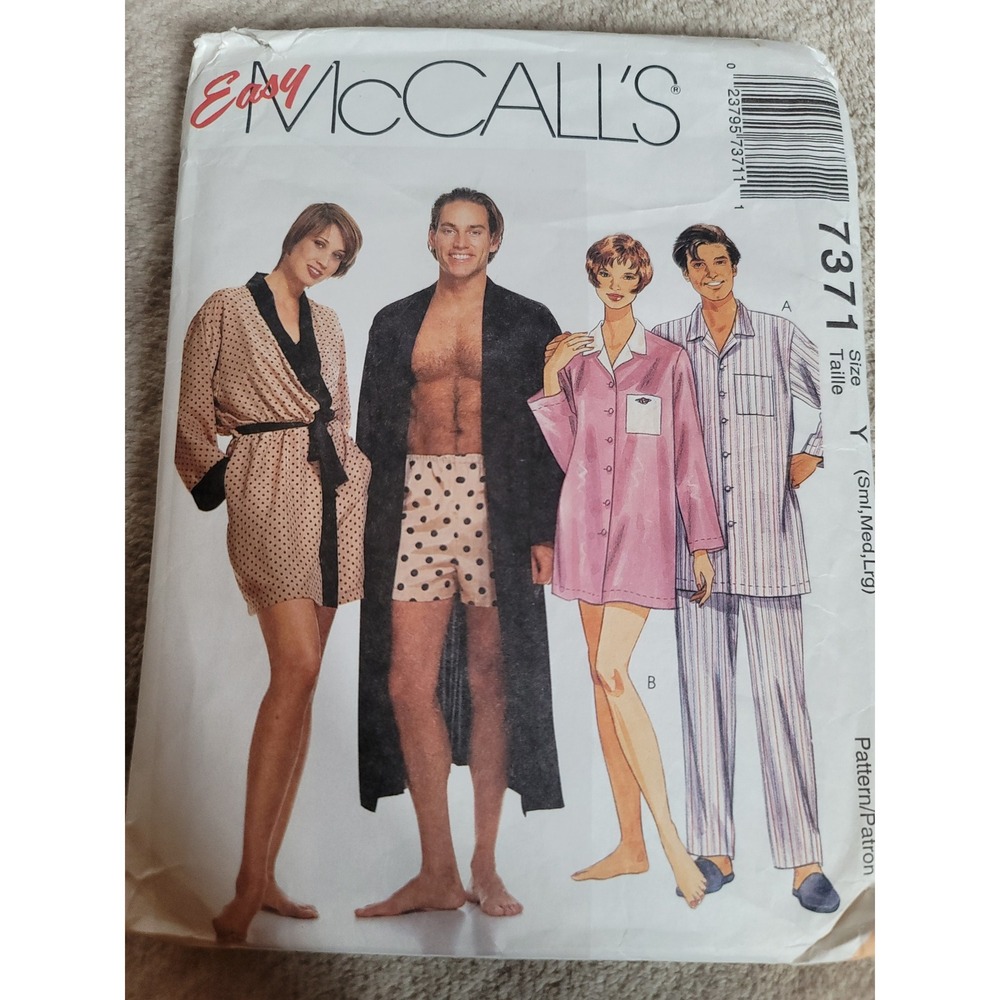 Easy McCall's 7371 Sewing Pattern Robe Pajamas Sleepwear‎ Loungewear Size Y